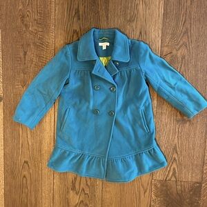 Garnet Hill kids coat sz 6. Great cond.Turquoise w/buttons & cute ruffle bottom.